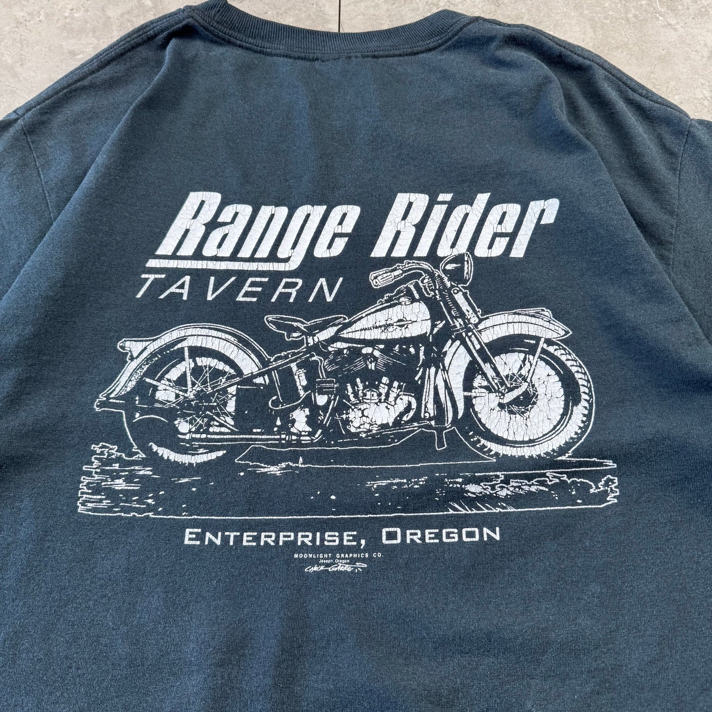 90s-00s Hanes Heavyweight Range Rider Tavern Black Biker Graphic T-Shirt