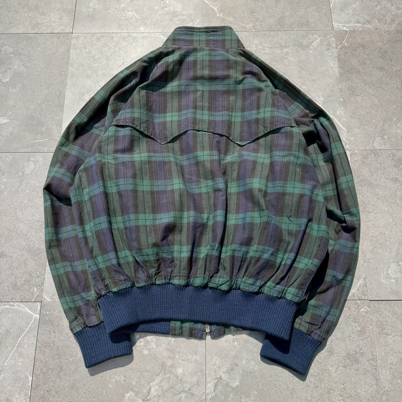 80s-90s Ralph Lauren Green Navy Checkered Harrington Jacket