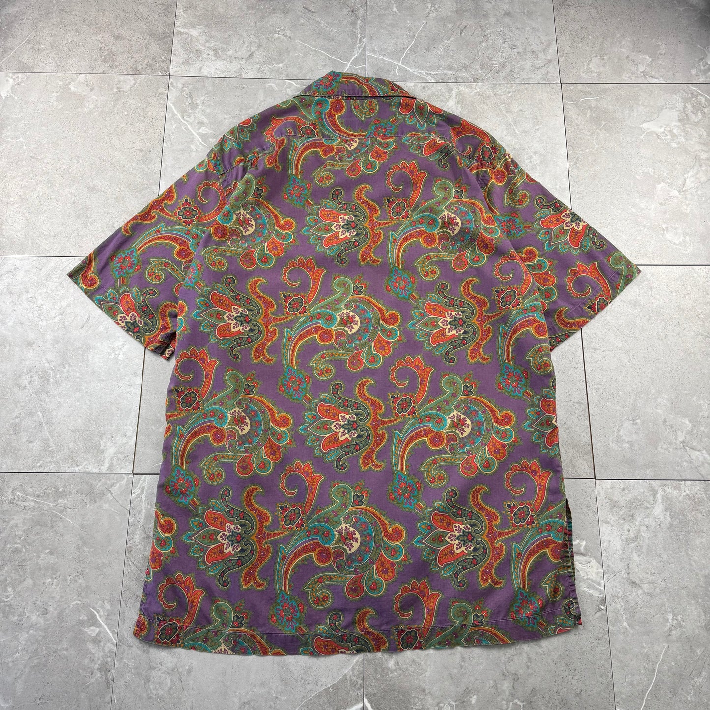 80s Polo by Ralph Lauren Rare Purple Made in USA Paisley Open Collar Shirt