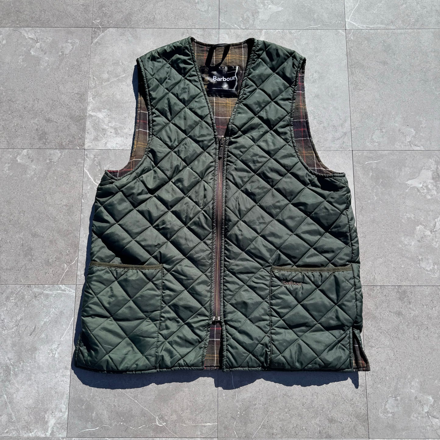 Barbour Plaid-Lined Light Weight Down Vest