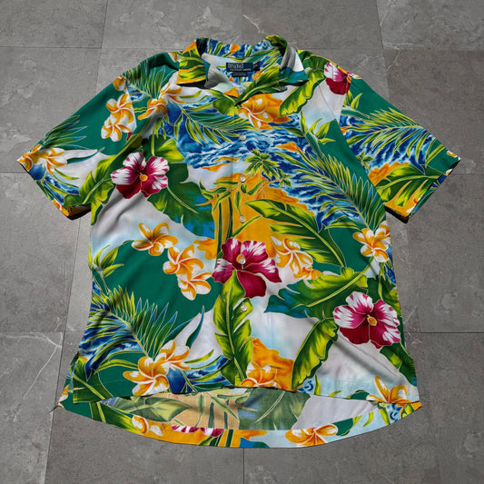 90s-00s Ralph Lauren Caldwell Tropical Viscose Open Collar Shirt KiiChain Clothing