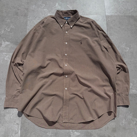 90s-00s Ralph Lauren “Blake 100% Two-Ply Cotton” Brown Gingham Checkered Button Down Shirt KiiChain Clothing