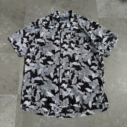 90s-00s Ralph Lauren “Forrest” 100% Linen Black Floral Open Collar Shirt KiiChain Clothing