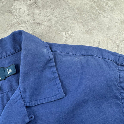 00s Polo by Ralph Lauren Curham Blue Linen x Cotton Open Collar Shirt L