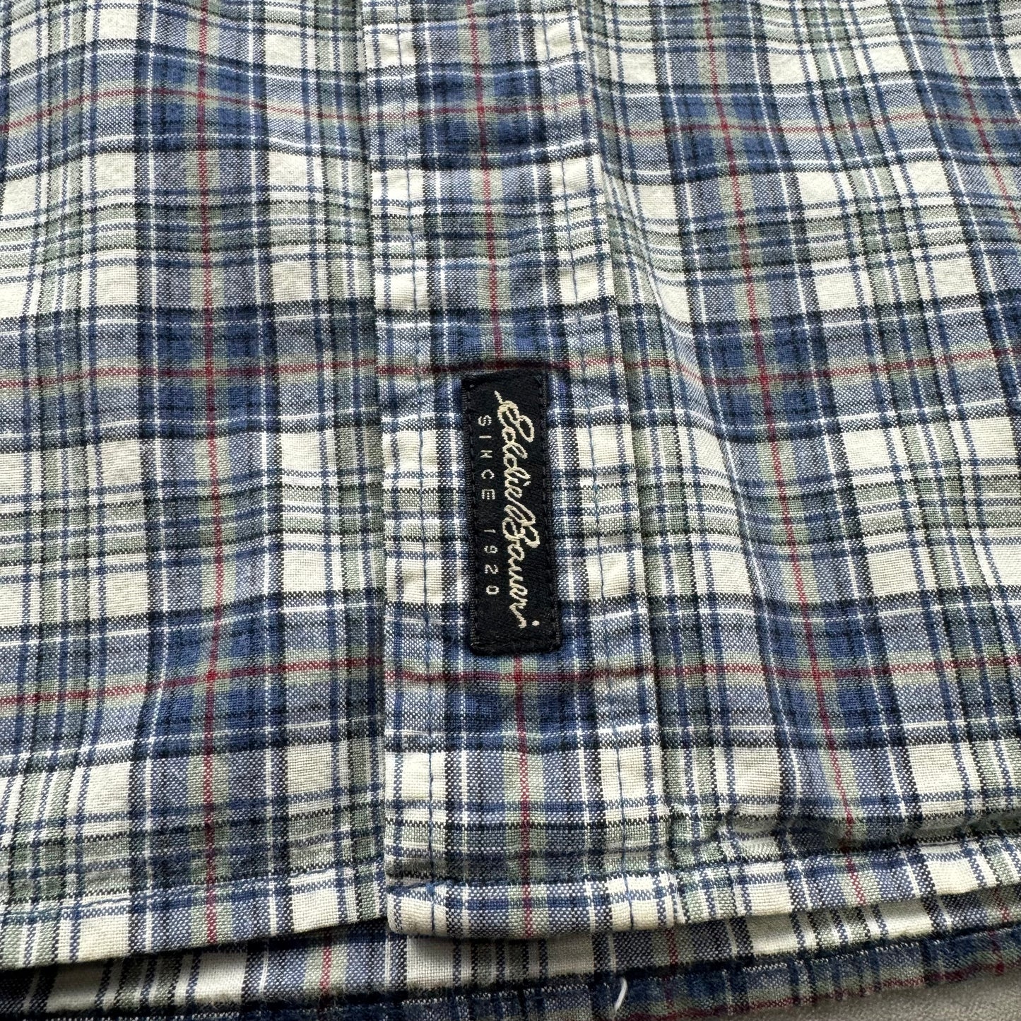 00s Eddie Bauer Blue/White Checkered Button Down Short Sleeve Shirt L
