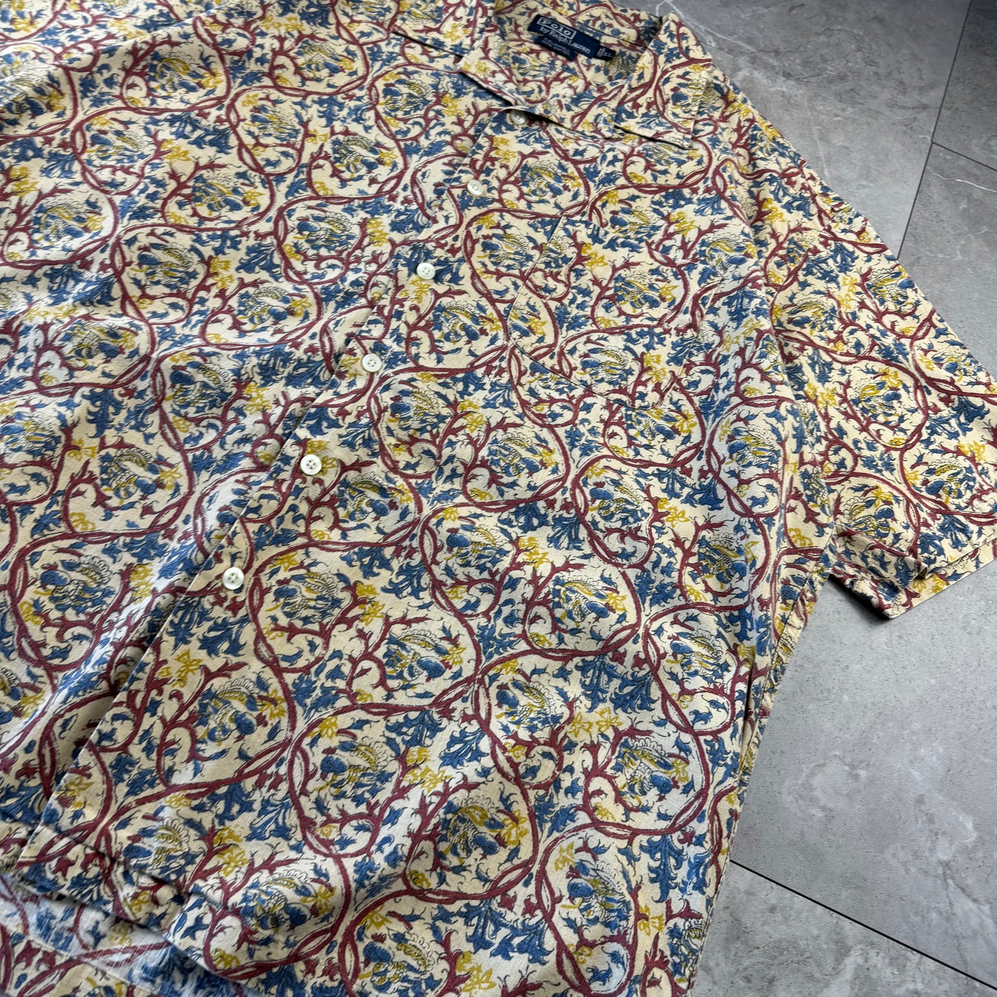 00s Polo by Ralph Lauren Caldwell Beige Paisley Open Collar Shirt XL