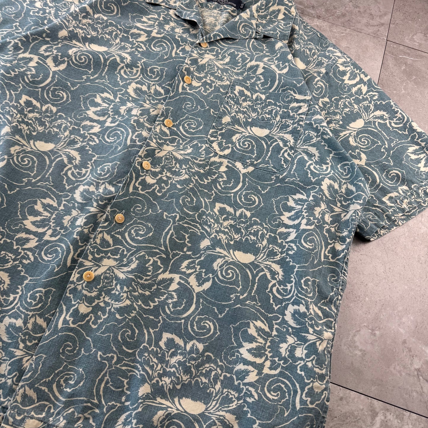 90s Polo by Ralph Lauren Light Blue Paisley Open Collar Shirt