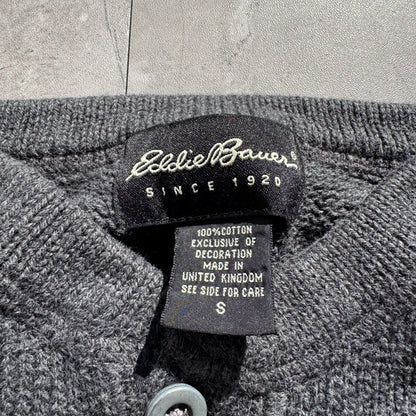 00s Eddie Bauer Made in UK Gray Henley Neck Cotton Knit