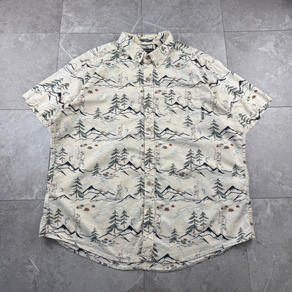 00s~ Eddie Bauer Classic Fit Fishing Graphic Short Sleeve Button Down Shirt