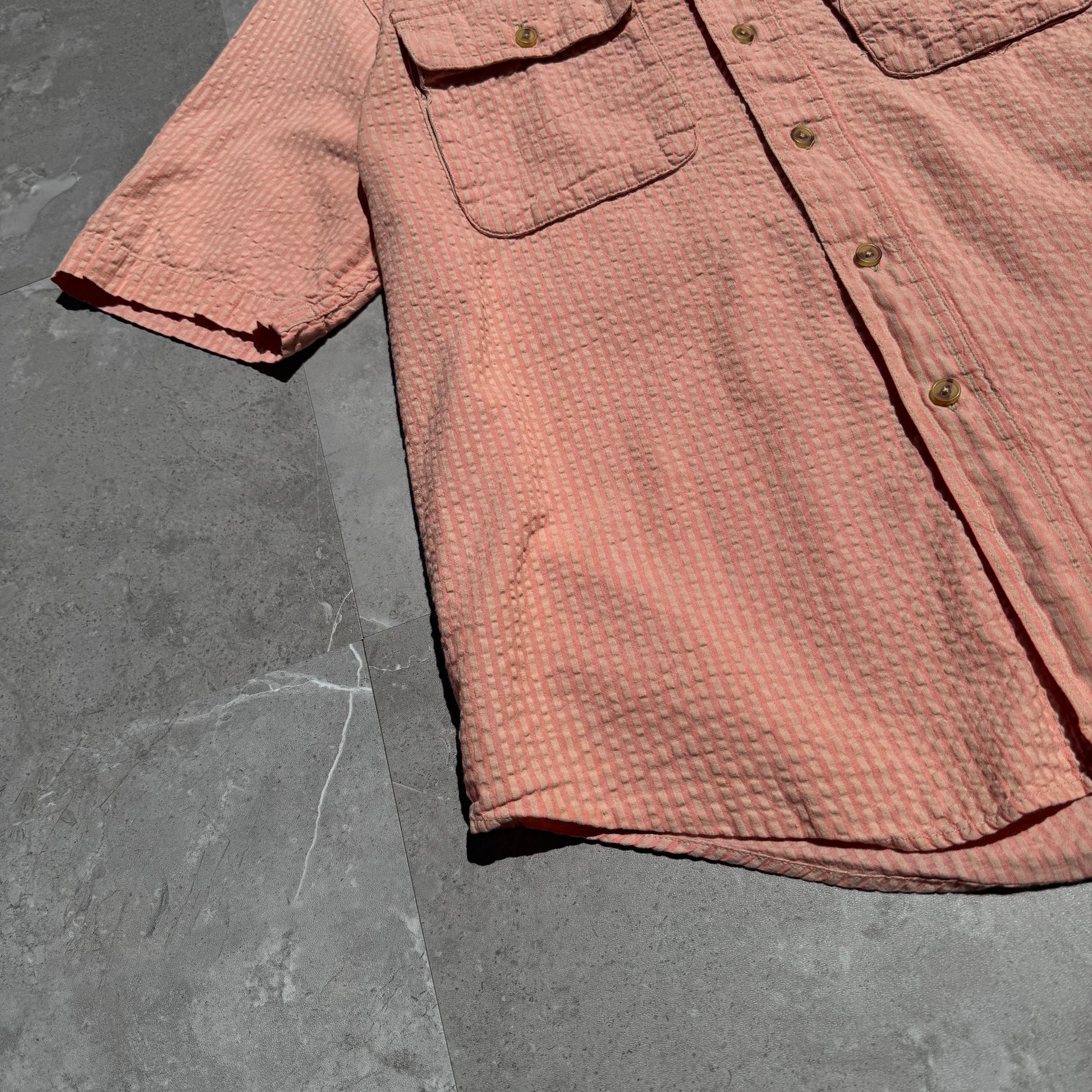 90s Travel Smith Salmon Pink Seersucker Dual Pocket Short Sleeve Shirt KiiChain Clothing