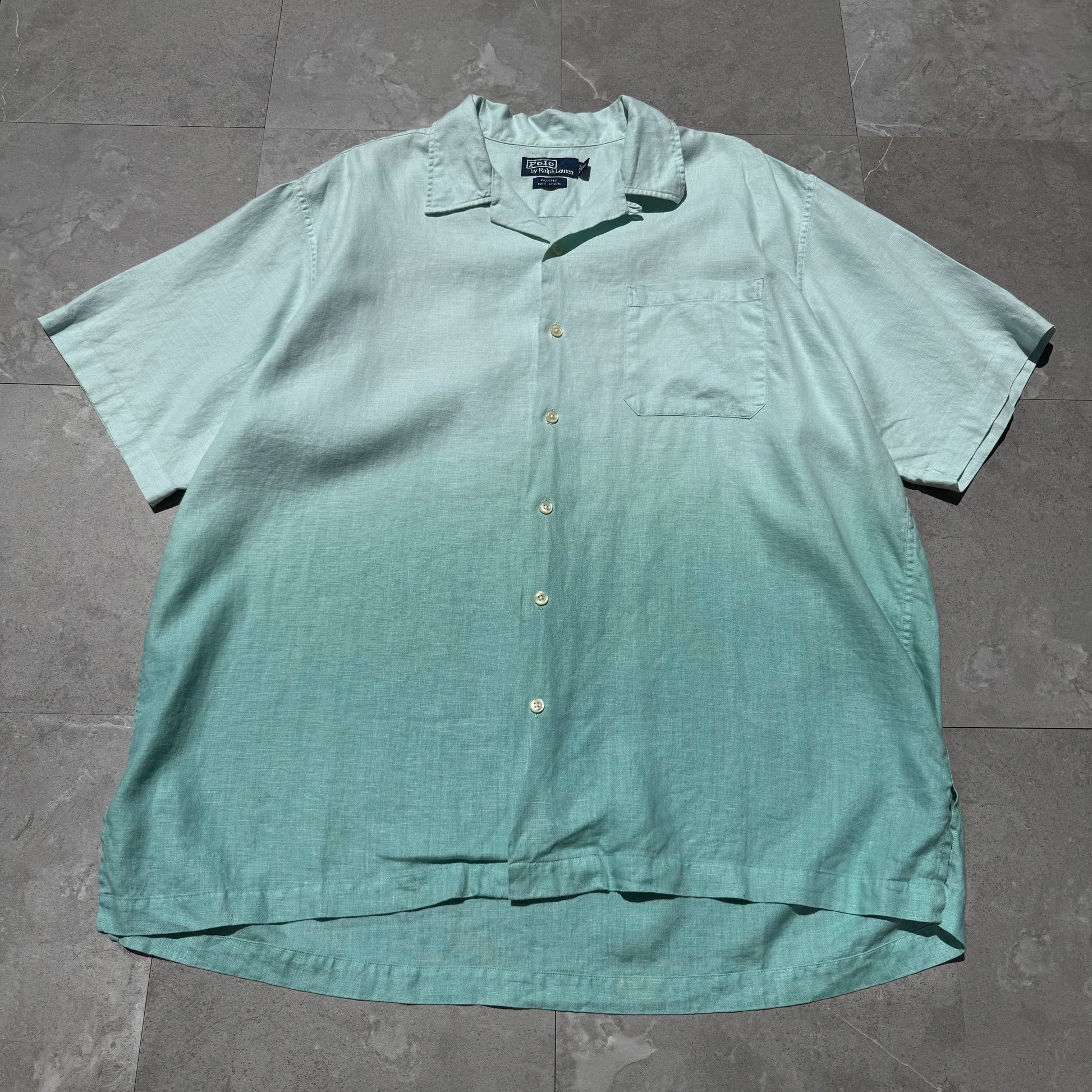 90s-00s Ralph Lauren Adams 100% Linen Tye-Dye Dip Open Collar Shirt KiiChain Clothing