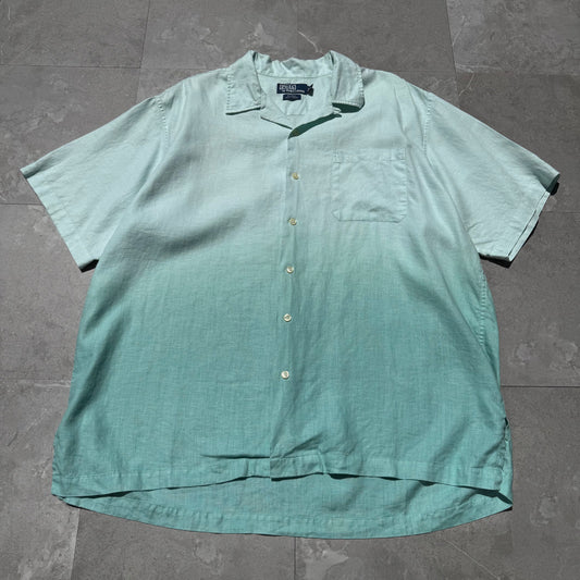 90s-00s Ralph Lauren Adams 100% Linen Tye-Dye Dip Open Collar Shirt KiiChain Clothing