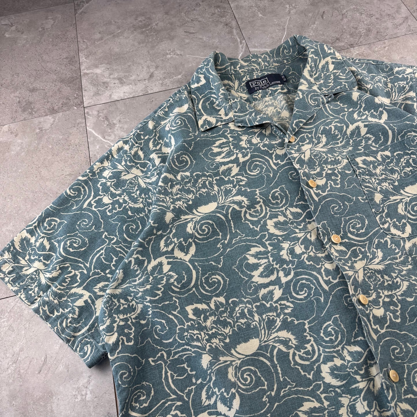 90s Polo by Ralph Lauren Light Blue Paisley Open Collar Shirt
