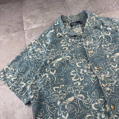 90s Polo by Ralph Lauren Light Blue Paisley Open Collar Shirt