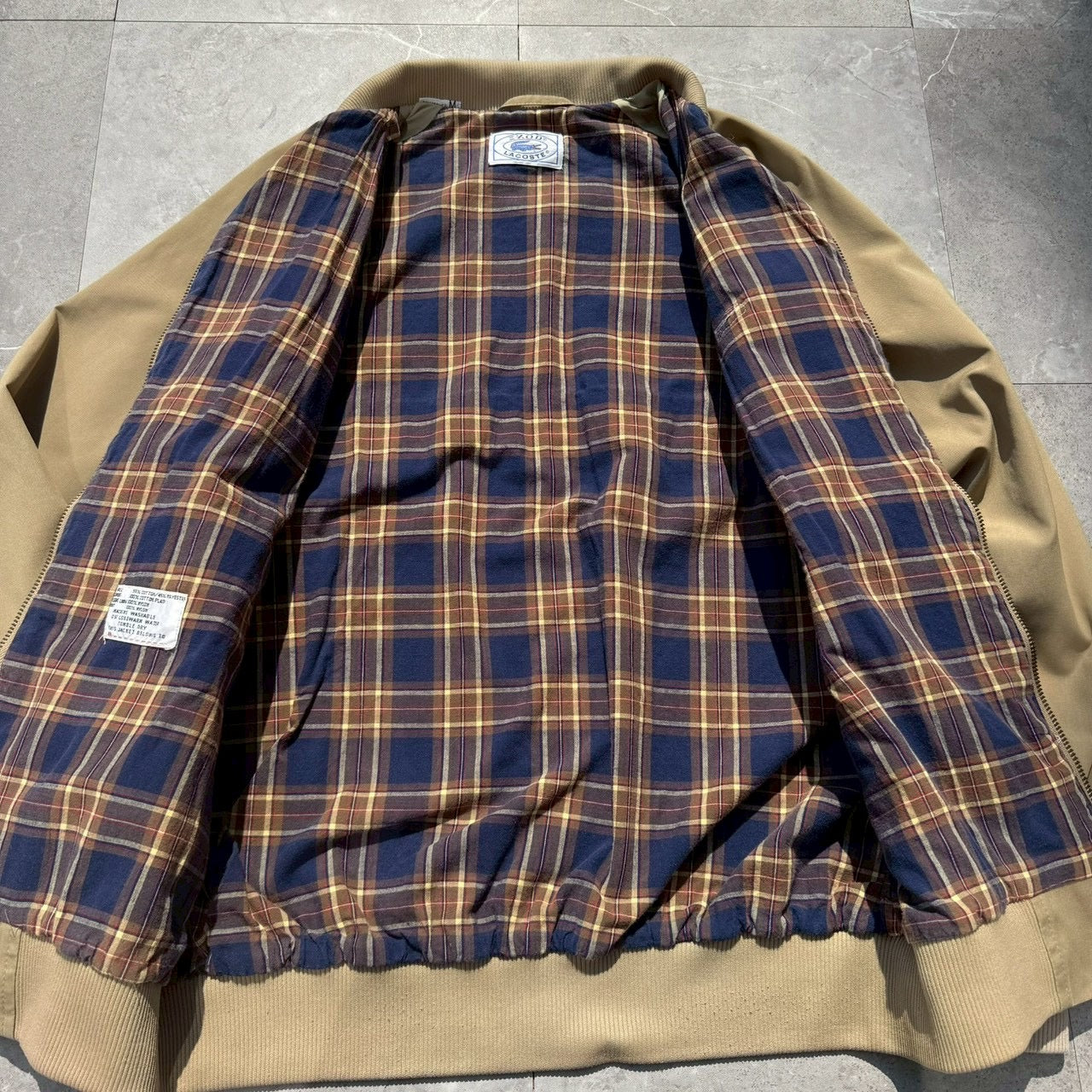 70s-80s Izod x Lacoste Beige Tan Flannel Lined Harrington Jacket