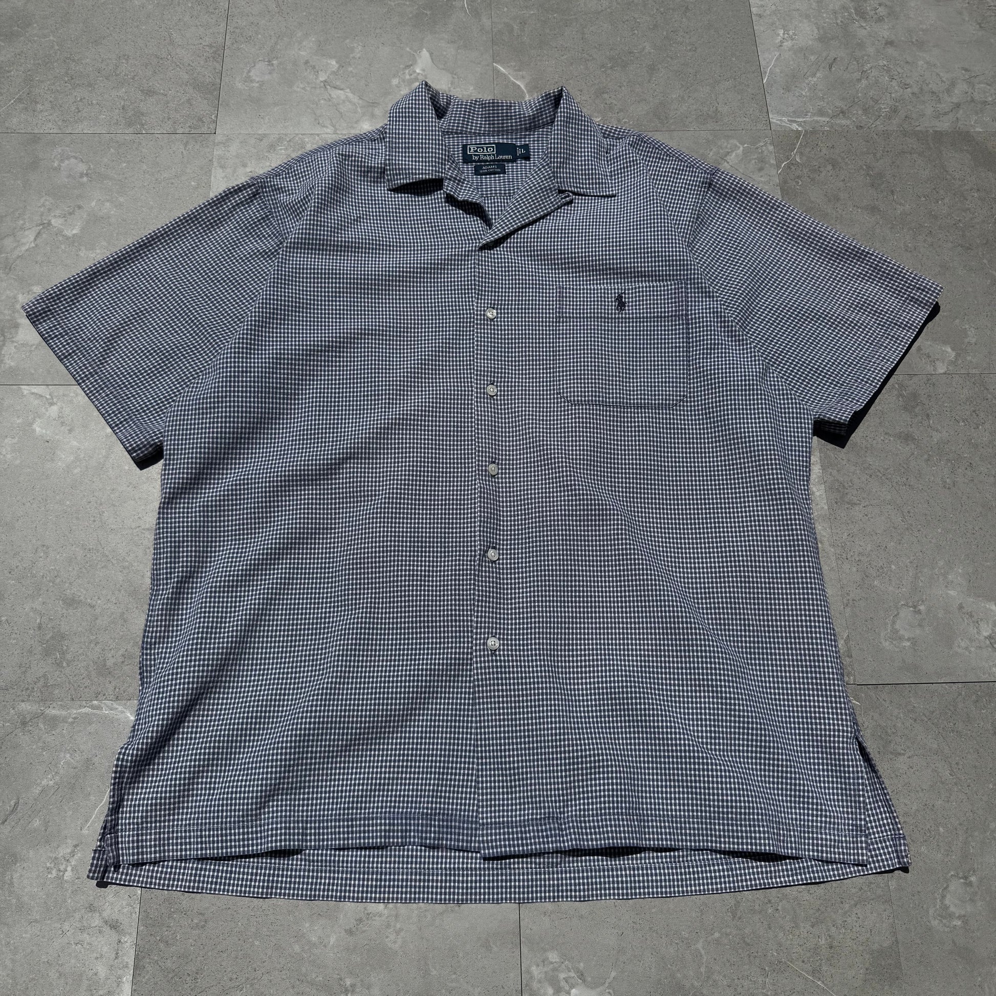 90s-00s Ralph Lauren Adams Cotton Blue Checkered Open Collar Shirt KiiChain Clothing