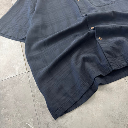 80s-90s Vintage Silk Black 3D Checkered 100% Silk Open collar Shirt XL