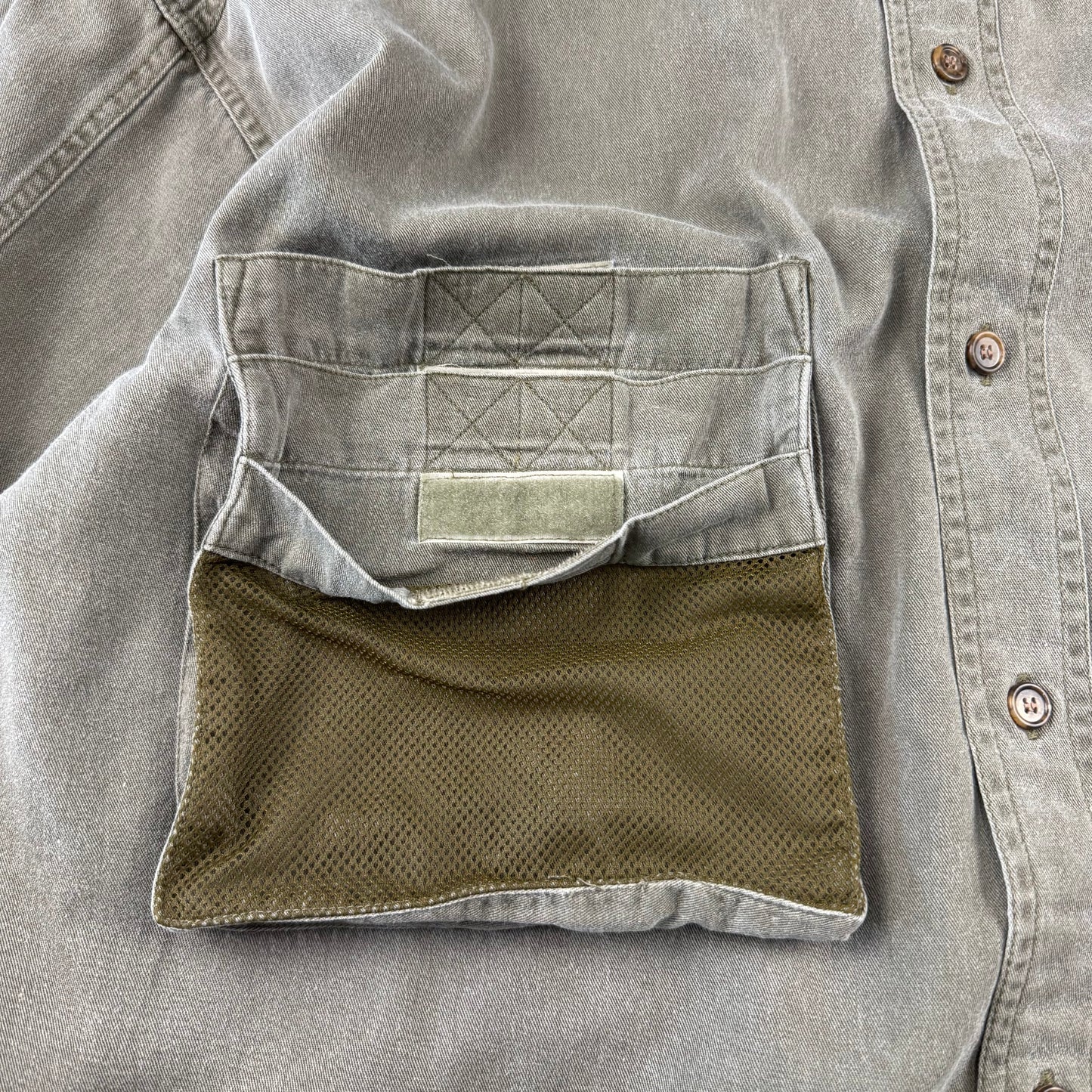 80s-90s Banana Republic Faded Khaki Multi Mesh Pocket Safari Shirt