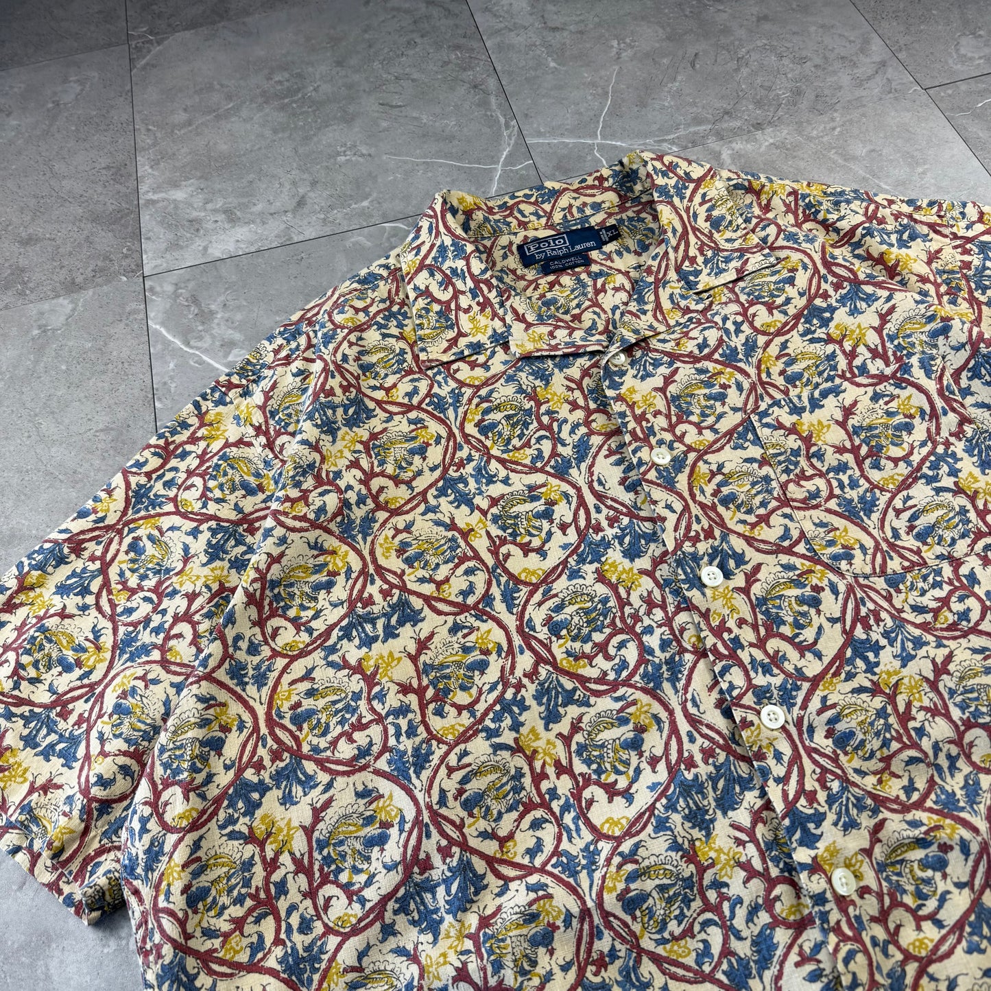 00s Polo by Ralph Lauren Caldwell Beige Paisley Open Collar Shirt XL
