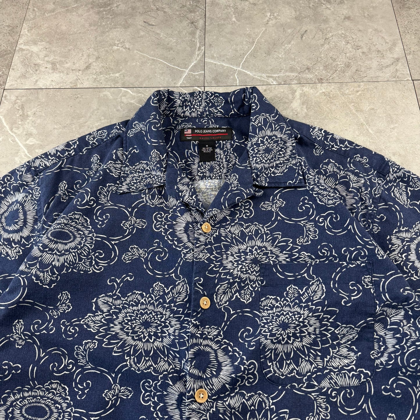 00s Ralph Lauren Polo Jeans Co. Navy Floral Open Collar Shirt