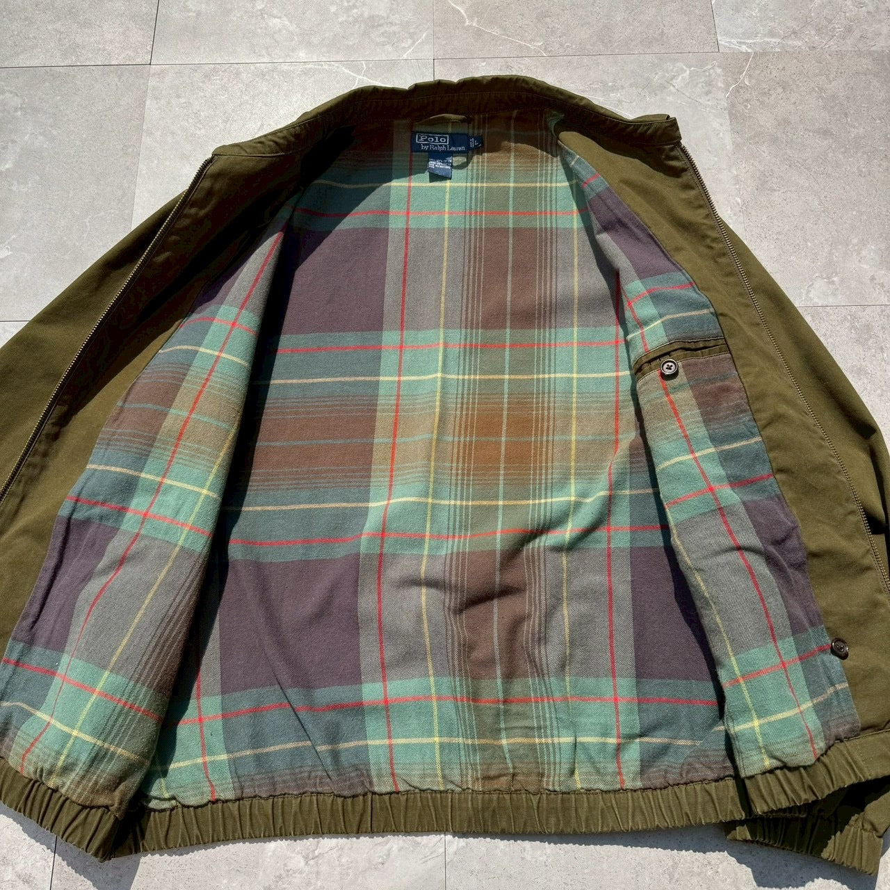 90s-00s Ralph Lauren Olive Green Checkered Lined Swing Top Jacket
