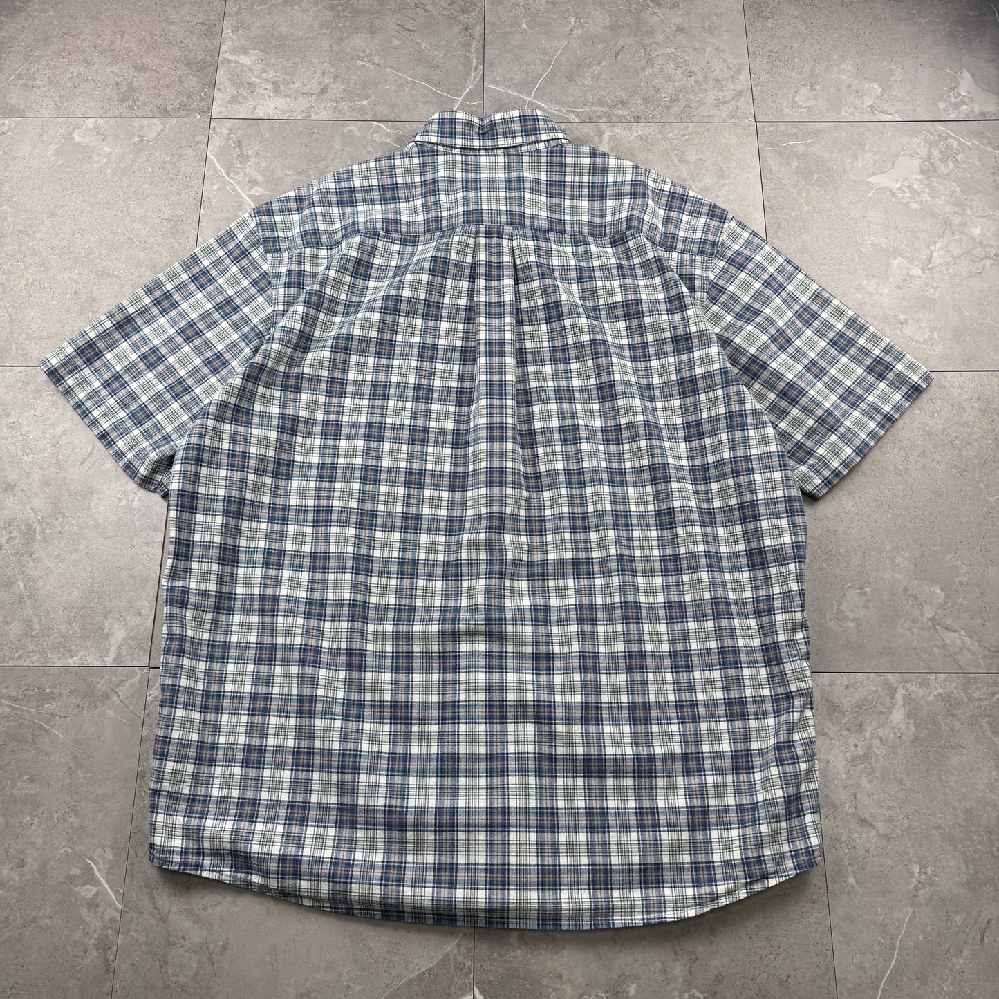 00s Eddie Bauer Blue/White Checkered Button Down Short Sleeve Shirt L