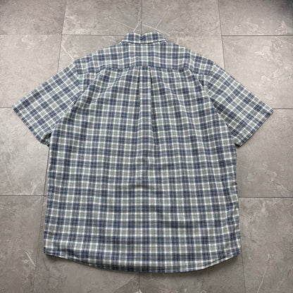 00s Eddie Bauer Blue/White Checkered Button Down Short Sleeve Shirt L