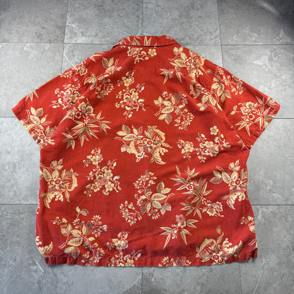 00s Polo by Ralph Lauren Vintage Camp Red Floral Open Collar Shirt