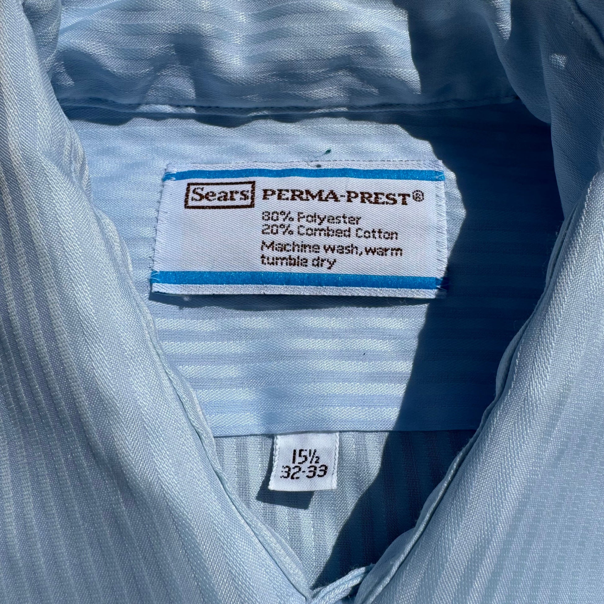 70s-80s Sears Seersucker Light Blue Shirt KiiChain Clothing