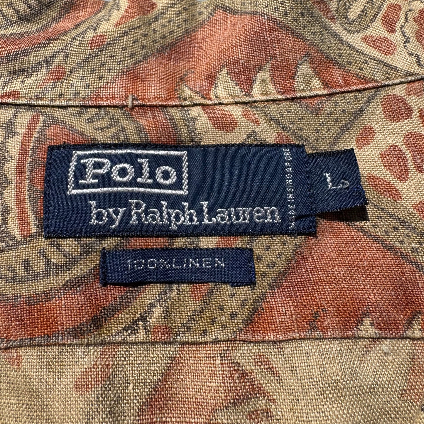 90s Ralph Lauren Rare Graphic Linen Open Collar Shirt KiiChain Clothing
