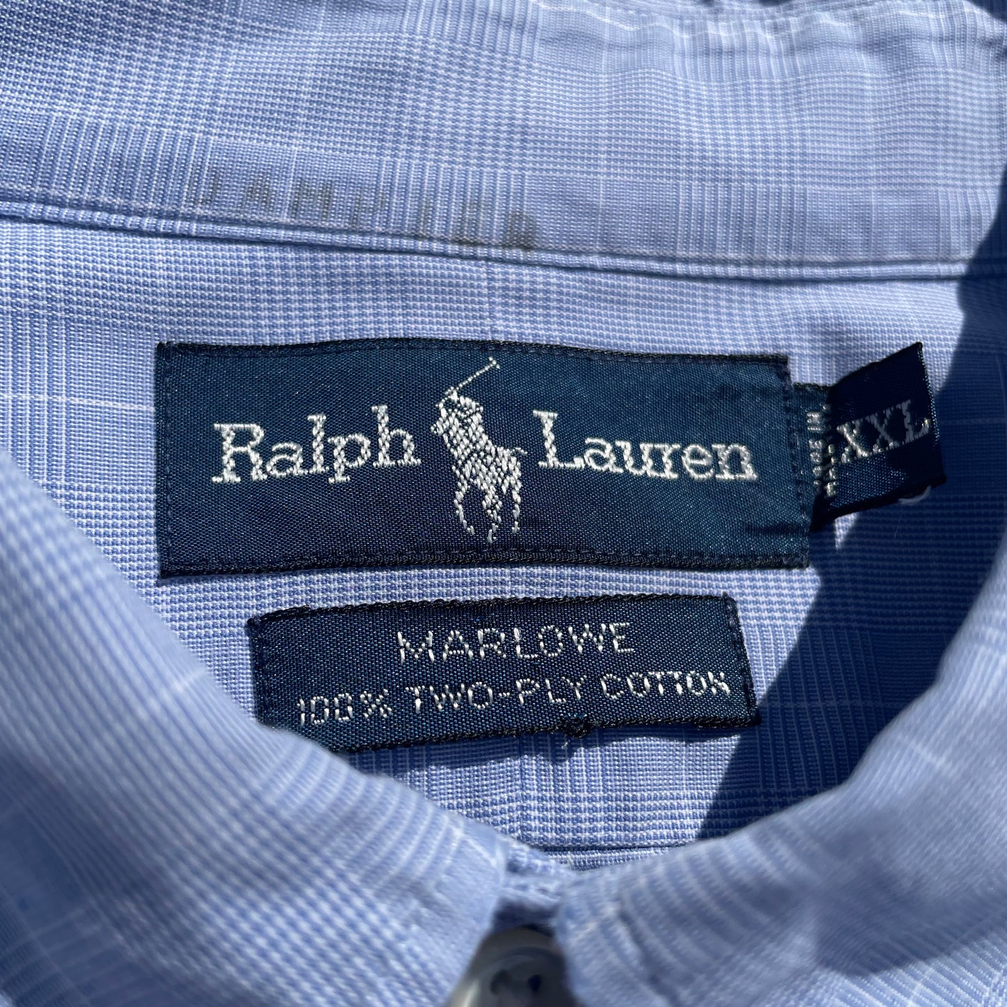 90s-00s Ralph Lauren Marlowe 100% Two-Ply Cotton Light Blue Checkered Shirt