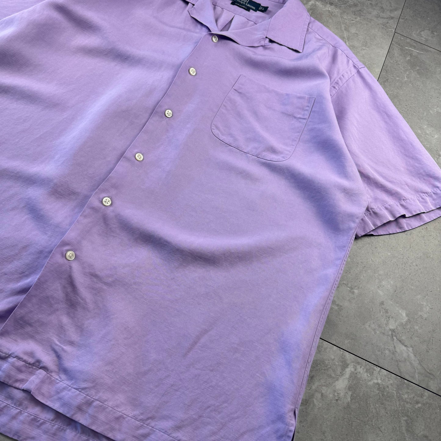 00s Polo by Ralph Lauren Caldwell Purple Silk x Linen Open Collar Shirt L