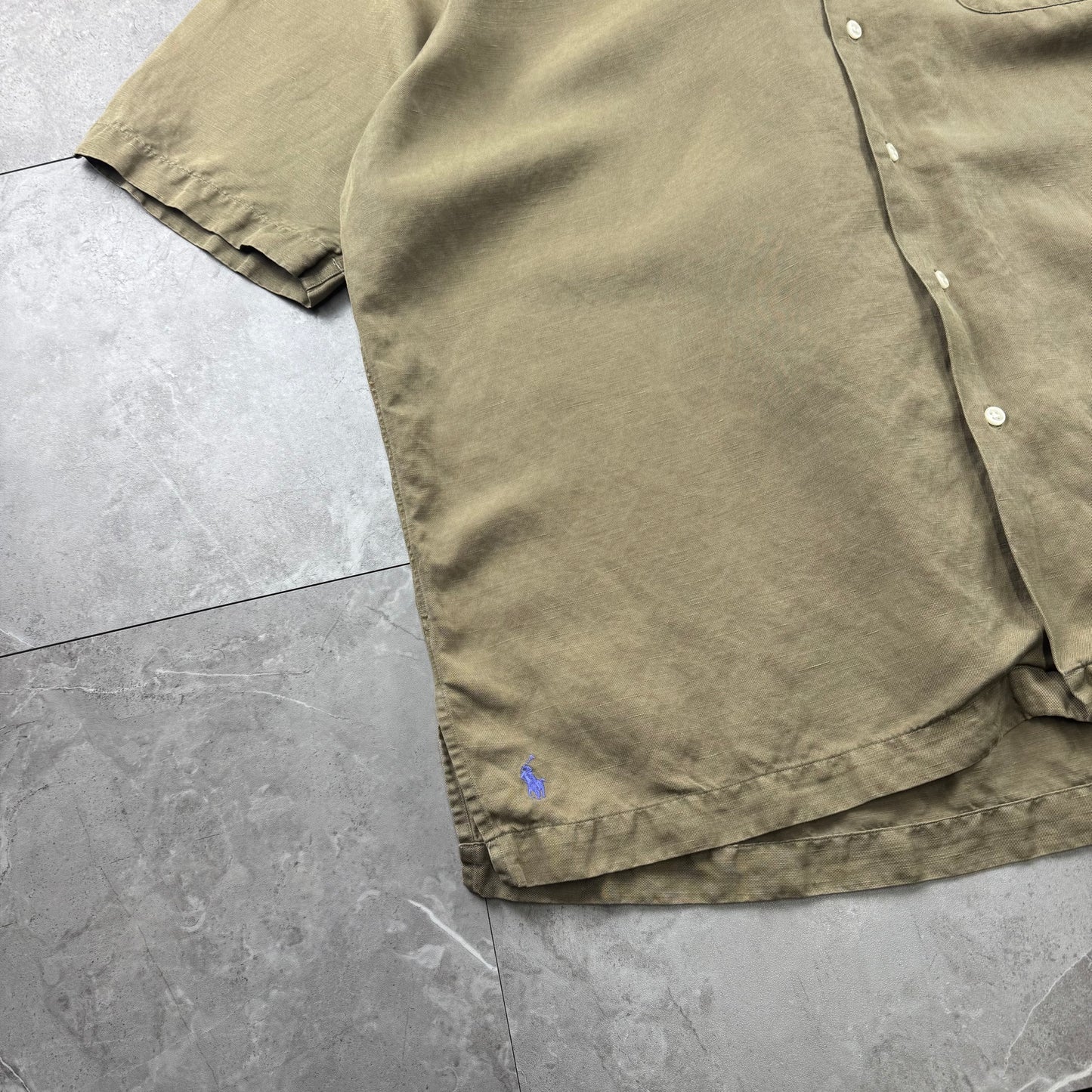 00s Polo by Ralph Lauren Caldwell Brown Silk x Linen Open Collar Shirt XL
