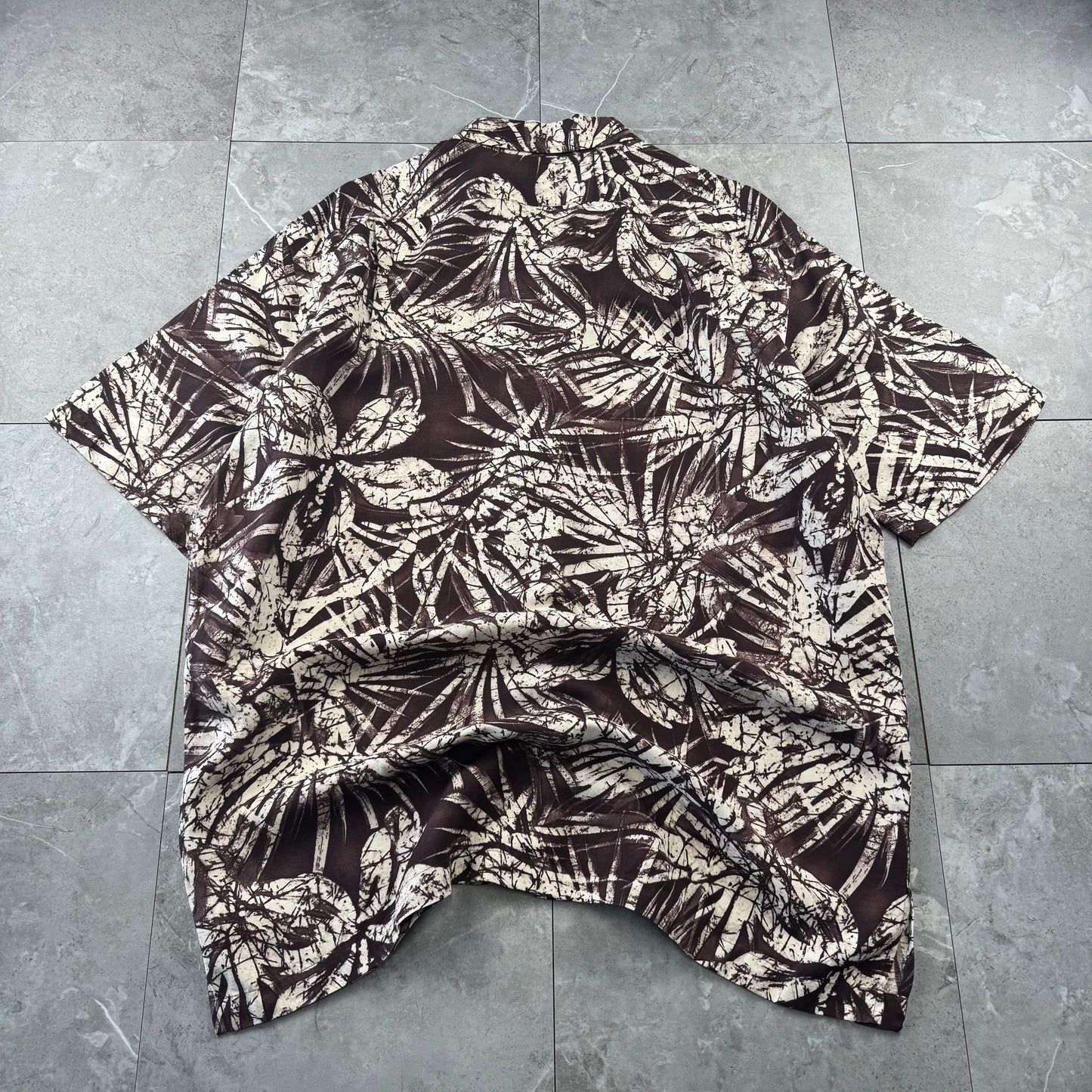 00s Polo by Ralph Lauren Clayton Brown Silk x Linen Short Sleeve Shirt L