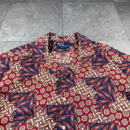 90s Polo by Ralph Lauren Rare Red Geometric Open Collar Shirt XL