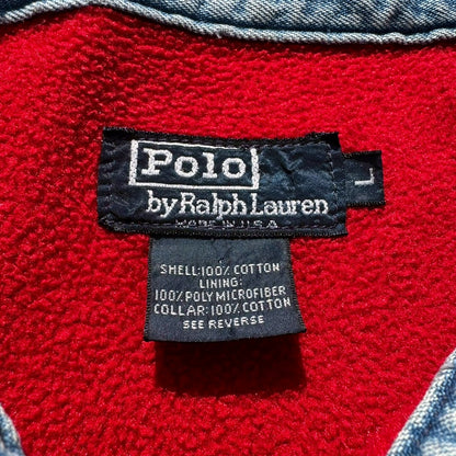 80s-90s Ralph Lauren Made in USA Red Fleece Lined Corduroy Collar Denim Swing Top Jacket