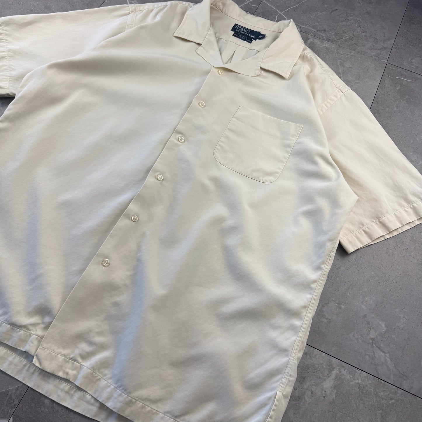 00s Polo by Ralph Lauren Caldwell No-Pony Cream Silk x Cotton Open Collar Shirt XL