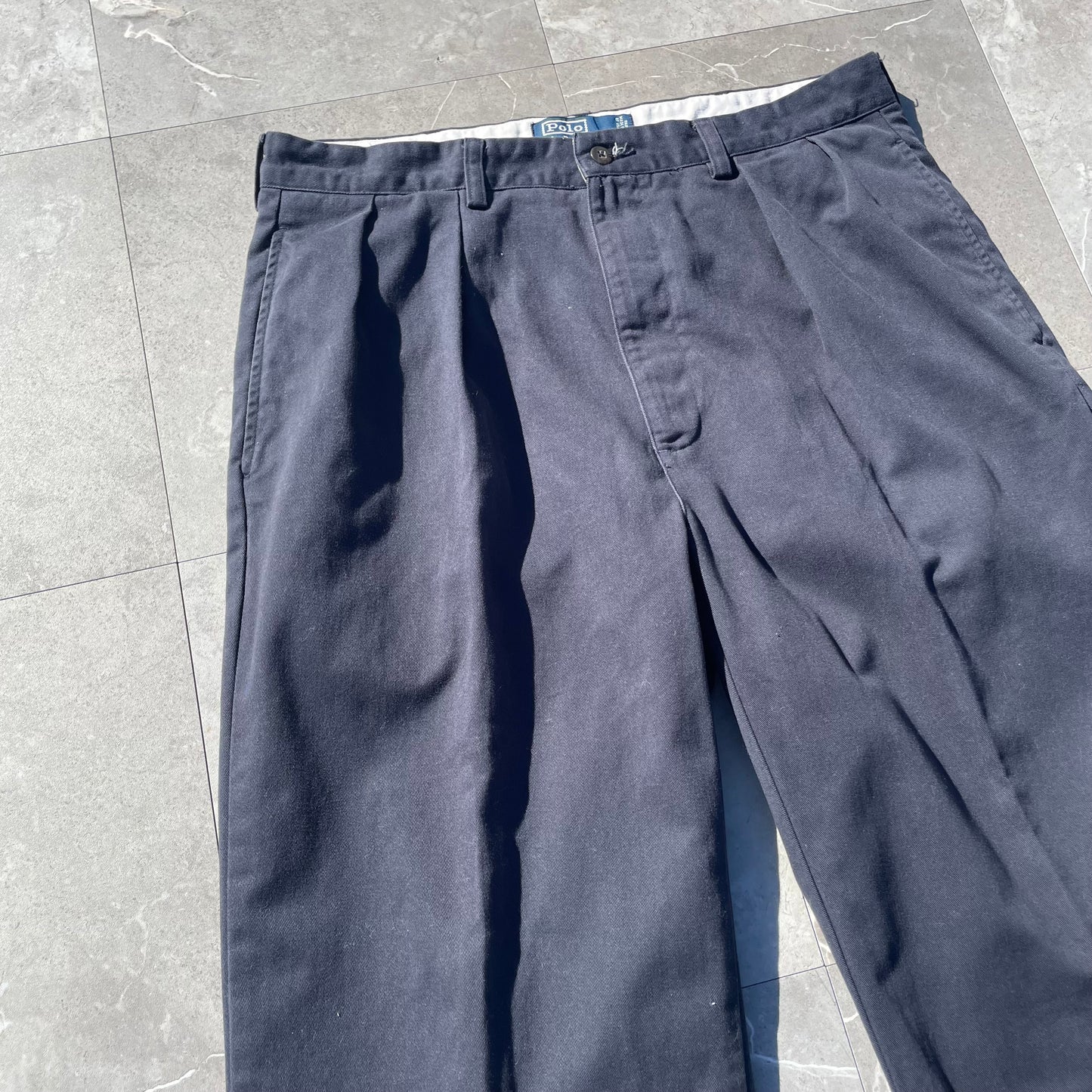 90s-00s Ralph Lauren “Andrew Pant” Two-Tuck Pleated Navy Chino Pants 34x30