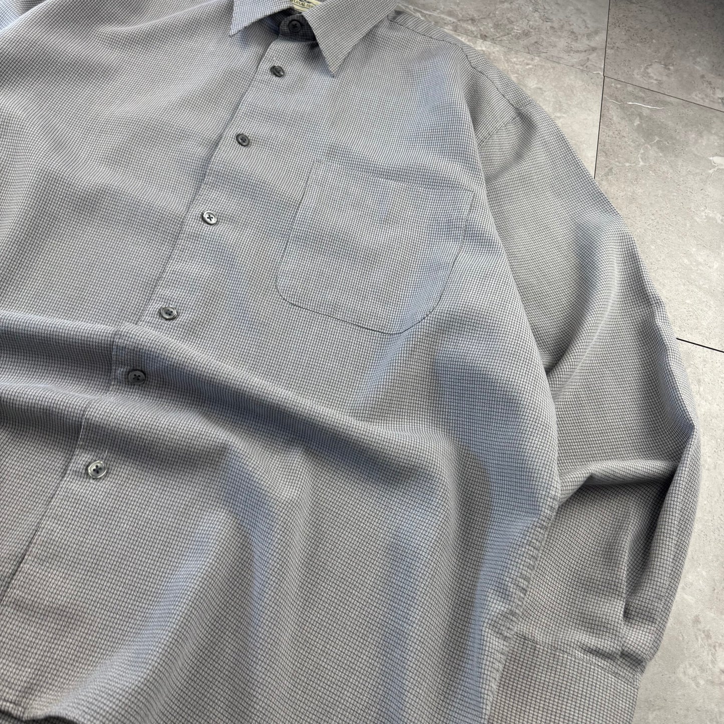 90s Natural Issue Gray Rayon Gingham Checkered Shirt