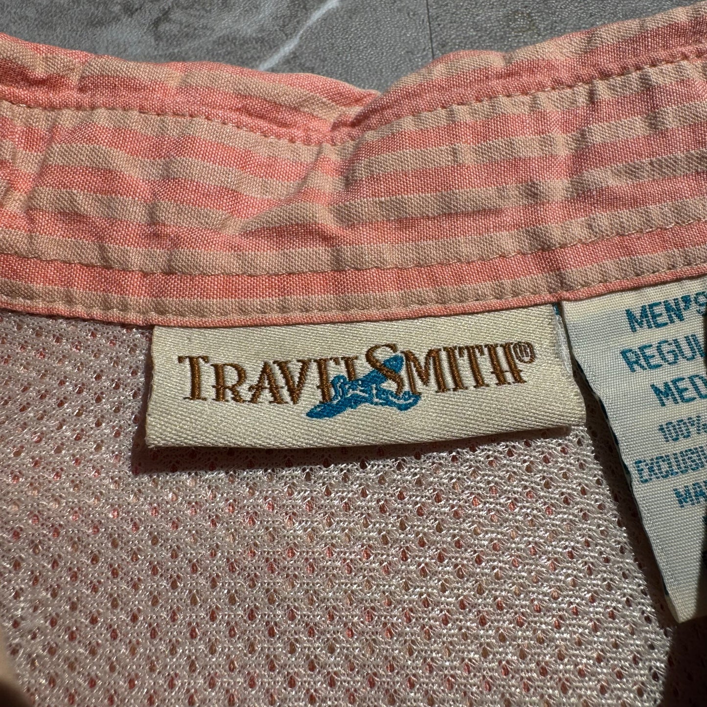 90s Travel Smith Salmon Pink Seersucker Dual Pocket Short Sleeve Shirt KiiChain Clothing