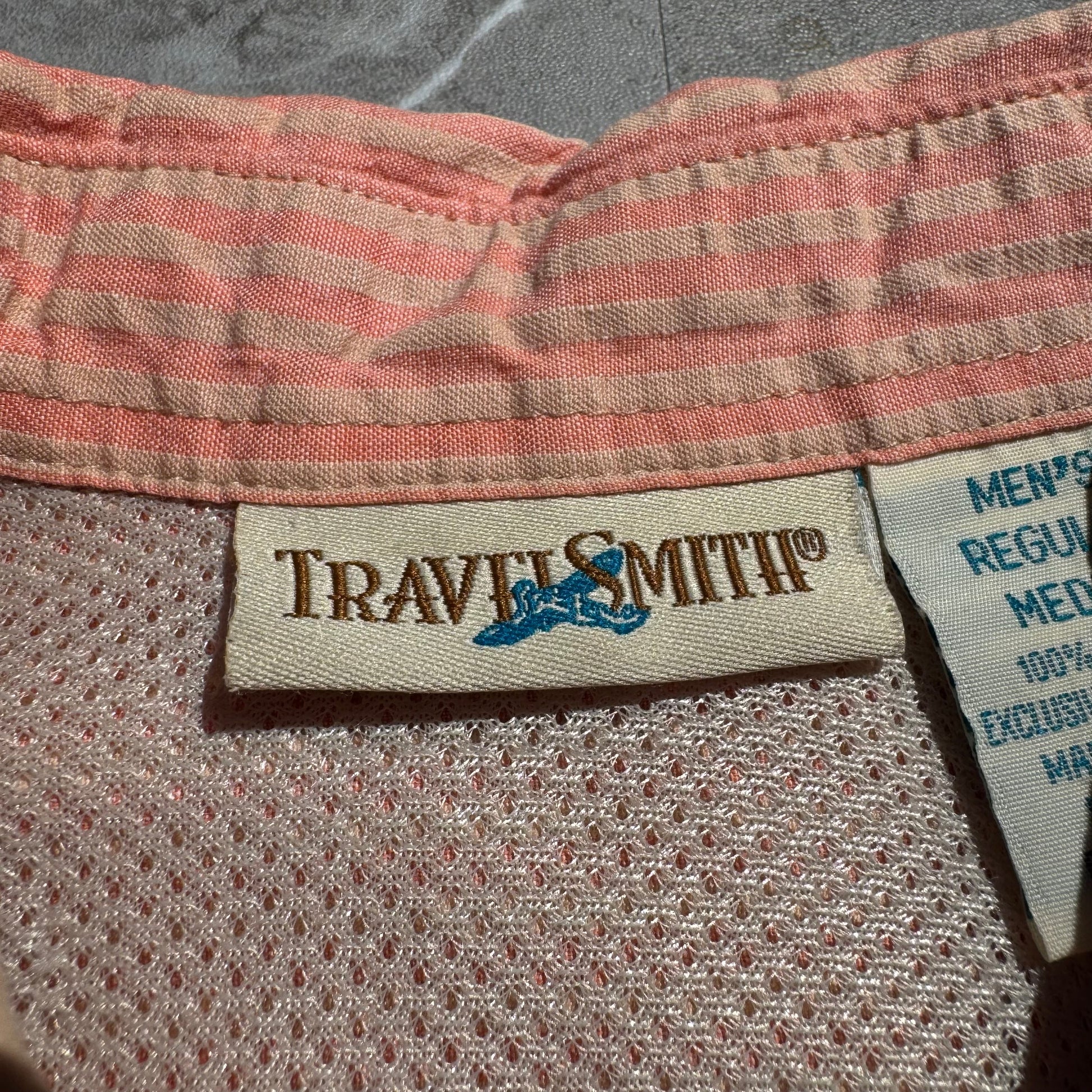 90s Travel Smith Salmon Pink Seersucker Dual Pocket Short Sleeve Shirt KiiChain Clothing