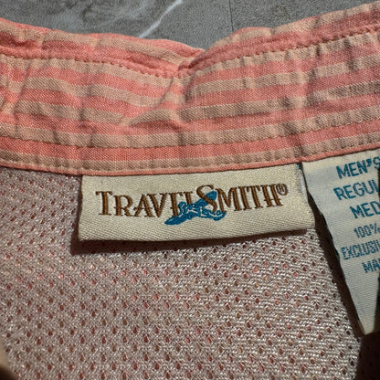 90s Travel Smith Salmon Pink Seersucker Dual Pocket Short Sleeve Shirt KiiChain Clothing