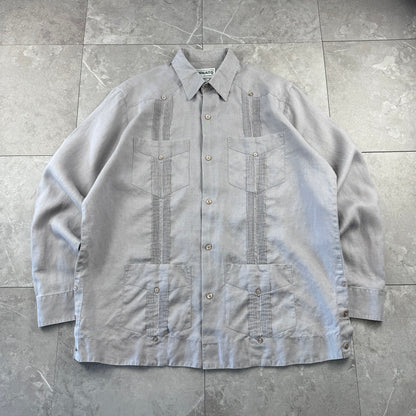 80s-90s Renato Faded Gray 100% Linen Cuba Shirt