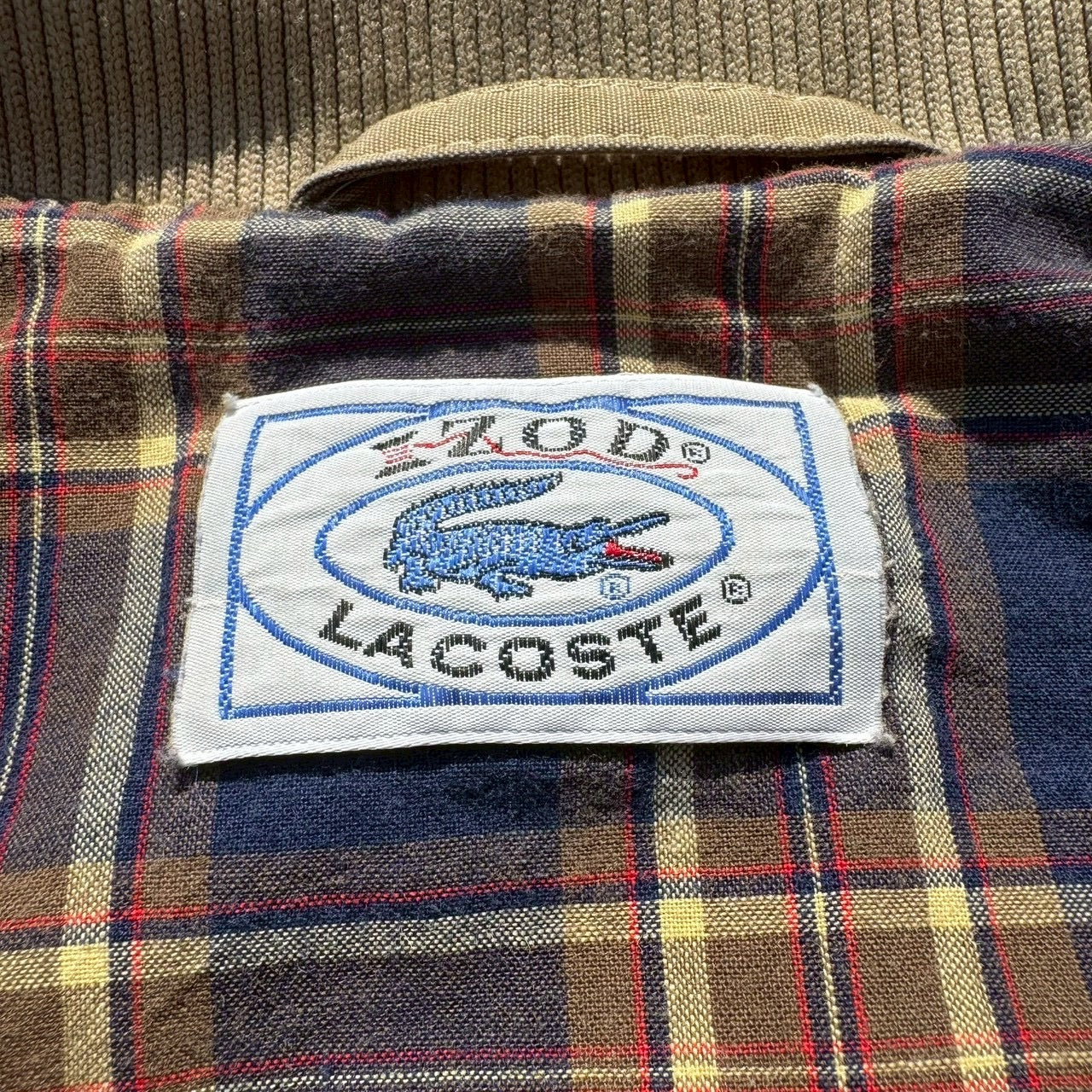 70s-80s Izod x Lacoste Beige Tan Flannel Lined Harrington Jacket