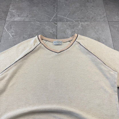 00s Arizona Waffle Cream/Beige Raglan V-Neck Knitted T-Shirt