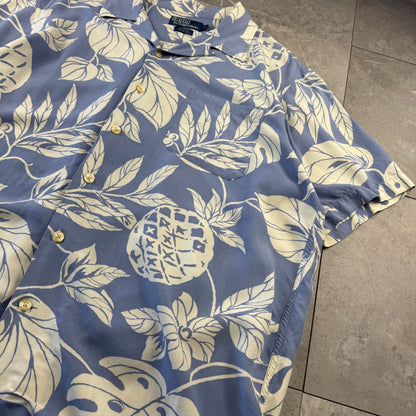 00s Polo by Ralph Lauren Adams Blue Rayon Open Collar Shirt L