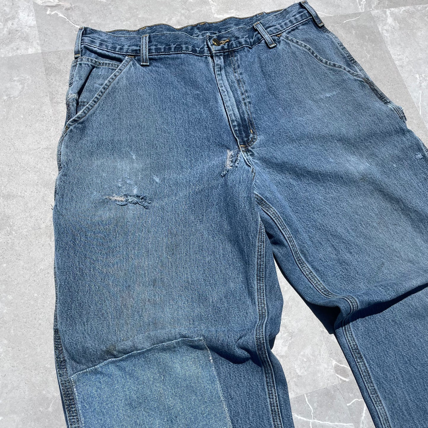 90s Carhartt Repaired Double-Knee Denim Work Pants 36x30