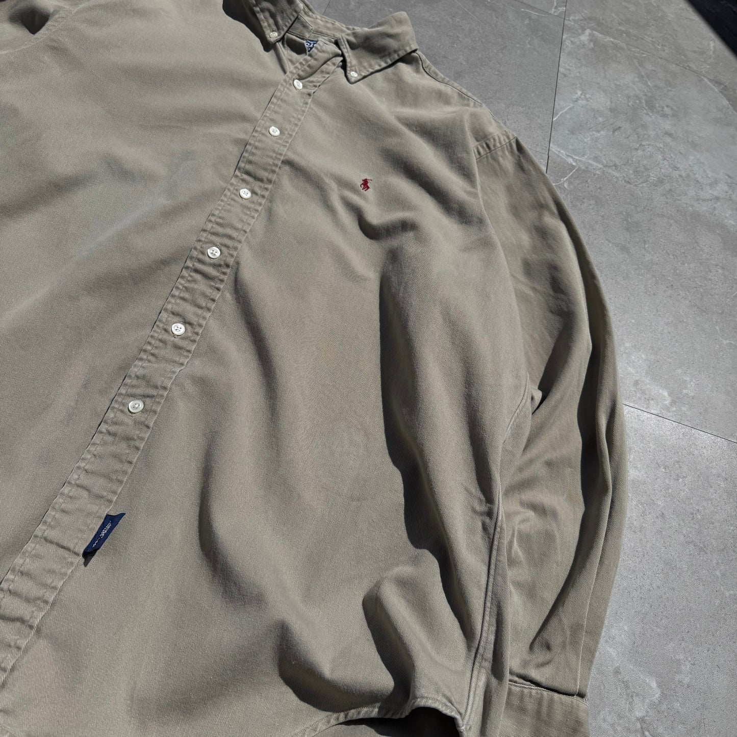 90s Ralph Lauren Beige Heavyweight Button Down Shirt KiiChain Clothing