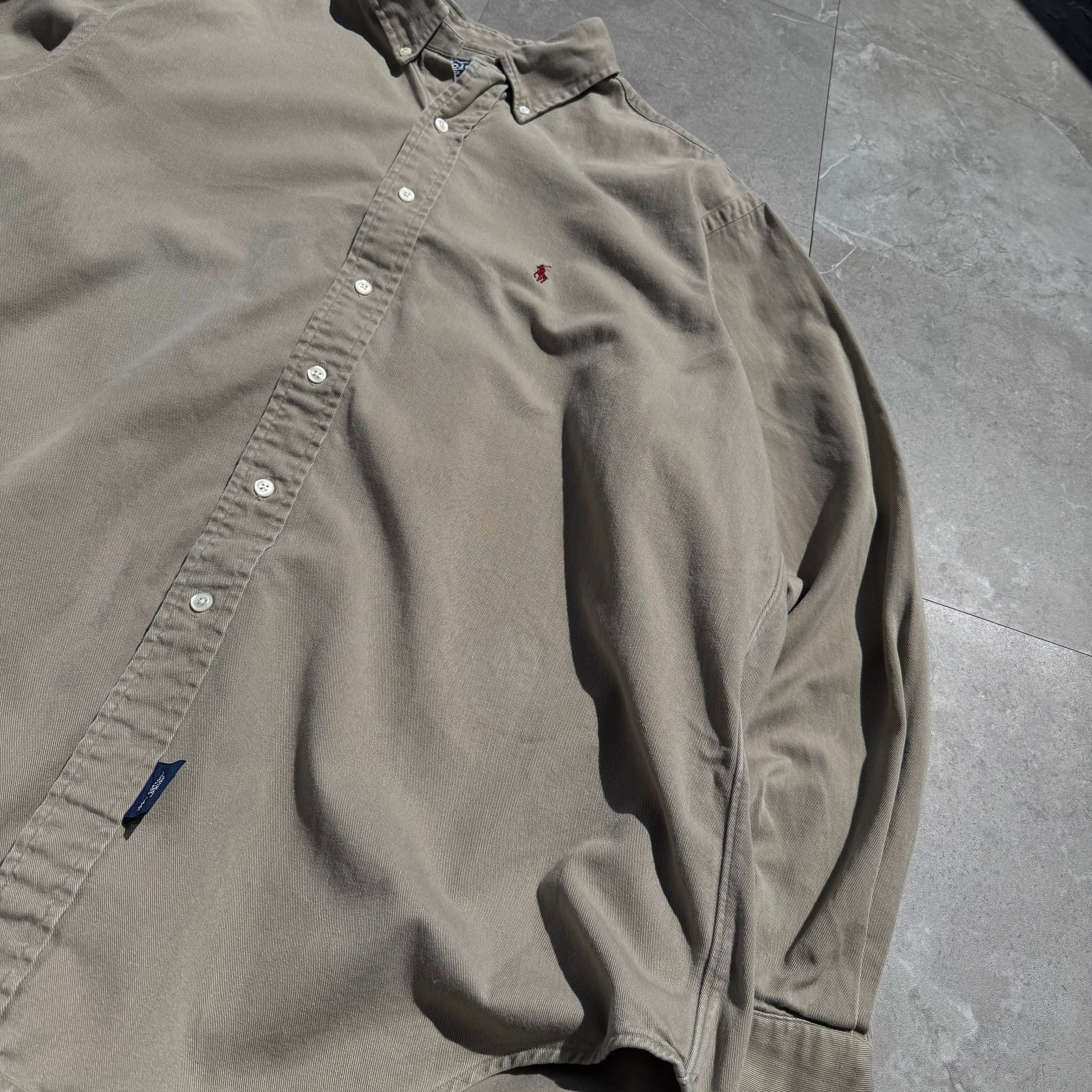 90s Ralph Lauren Beige Heavyweight Button Down Shirt KiiChain Clothing