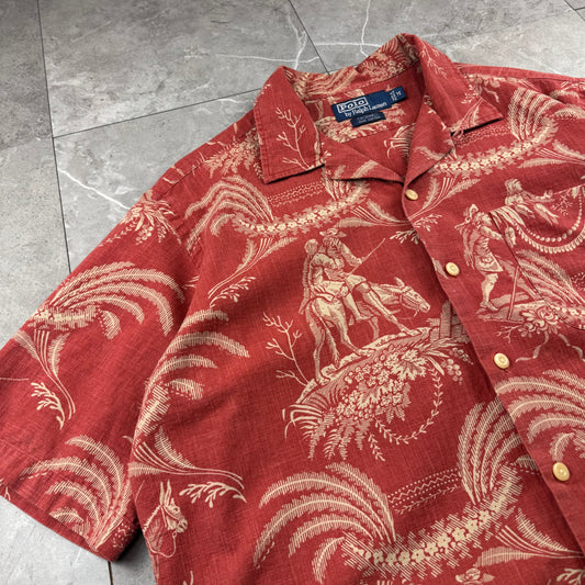 00s Polo by Ralph Lauren Caldwell Red Don Quixote Open Collar Shirt